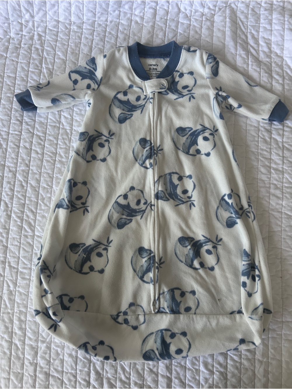 Carter's Cream and Blue Panda Fleece Sleep Sack 0-3 months